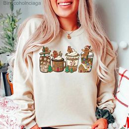 Womens Hoodies Sweatshirts Gingerbread Christmas Coffee Sweatshirt Latte Drink Hoodie Women Holiday Xmas Snowman Pullover Christmas Crewneck SweatshirtsL2310