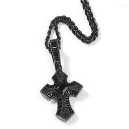 Pendant Necklaces Bling Cubic Zirconia Cross Necklace Black Color Iced Out Charms For Men Women Hip Hop Jewelry