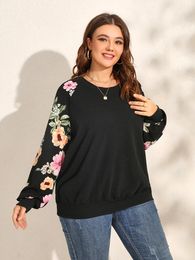 Women's Hoodies Sweatshirts Finjani Plus Size Women Clothing Raglan Sleeve Sweatshirt Floral Print Long Sleeves Tops Autumn And Winter 231011