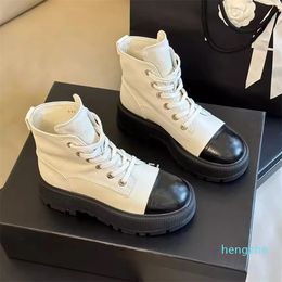 Short Boots Boots Designer Classic Fashion Litchi veins Leather Colour Matching Lace Up Low Heel Knight 35-40 2023