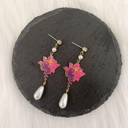 Stud Earrings 6 Pair /lot Fashion Jewellery Metal Enamel Flower Pearl Earring For Women
