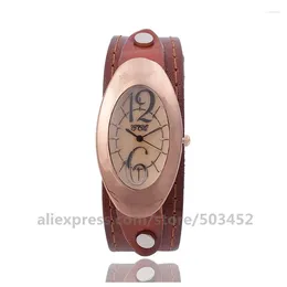 Wristwatches 100pcs/lot CCQ 92012 Genuine Leather Belt Women Watches Unisex Vintage Reminiscence Siamese Fashion Quartz Colck