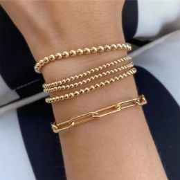 Charm Bracelets Stainless Steel 3MM Ball Beads Cuff For Women Men Gold Silver Color Charms Metal Statement Jewelry191A