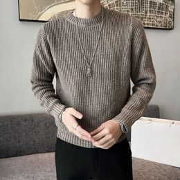 Men's Sweaters Man Clothes Pullovers Solid Color Knitted For Men Round Collar Brown Plain Crewneck Korean Autumn Fun Thick Winter Warm