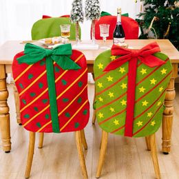 Christmas Decorations Stretch Chair Cover Banquet Seat Slipcover Gift Box Pattern For Home Xmas Party Holiday Decoration Supplies