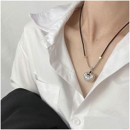 Pendant Necklaces Authentic 925 Sterling Sier Letters Bag Pendants Necklace Black Leather Rope Chain Necklaces For Women Birthday Jewe Dhdpa