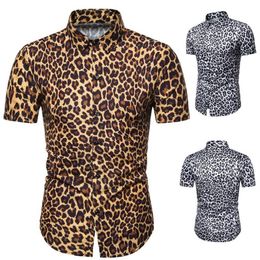 Fashion Mens Short Sleeve Shirts for Summer Leopard Print Hawaii Holiday Vacation Clothes Man Shirt 1815-C607330d