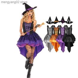 Theme Costume Carnival Halloween Lady Multicolor Tuxedo Witch Come Cute Elegant Crape Magic Sorceress Playsuit Cosplay Fancy Party Dress T231011