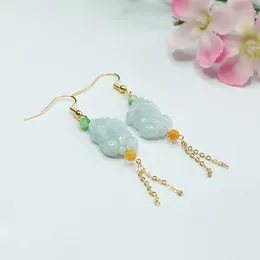 Dangle Earrings Burmese Jade Pixiu Fashion Women Designer White Jadeite Natural 925 Silver Jewelry Charm Gifts Luxury Gemstone Chinese