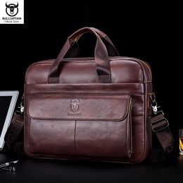 Briefcases BULLCAPTAIN Men's Bag Genuine Leather Men Briefcase for Laptop 14 Messenger Men's Leather Bag Business Portfolio for Document A4 231011