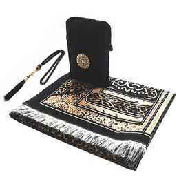 Carpet Muslim Prayer Rug Islamic Turkish Black Chenille Ramadan Washable Mat Woaven Islam Carpet Portable Muslims Rug 231010