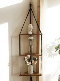 Christmas Decorations Wooden Corner Shelf Wall Decor Pot Storage Display Stand Macrame Floating Organiser Boho Room Nordic Home Decoration 231027