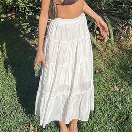 Skirts Stitching Casual Frill White Loose Maxi Skirt Korean Clothes Chic Beach Vacation Female Outfits Y2K Solid