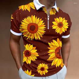 Men's Polos Fashion Polo Shirts Sunflower Short Sleeve High Quality Shirt Tops Casual Zipper Tees Oversized Streetwear Men Clothing Xl