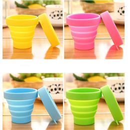Cups Saucers 500pcs Portable Silicone Folding Water Cup Candy Colour Travelling Foldable For Travel Outdoor Drinkware SN3802