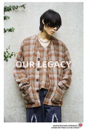Luxury Brand Our Legacy Brown Plaid Mohair Cardigan Blended Knit Sweater Jacket Knitted Solid Colour Wool Pullover Sweater