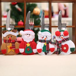 Christmas Decorations Pocket Cutlery Cover Snowman Santa Claus Fork Knife Kitchen Tablewares Holder Bags Xmas Dinner Table Decor Accessories