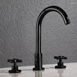 Bathroom Sink Faucets Black Basin Brass Polished Chrome Deck Mounted 3 Hole Double Handle And Cold Water Tap Gold