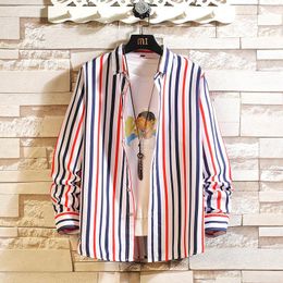 Men's Casual Shirts M-7XL Plus Size Mans Cotton Hight Quality Shirt Slim Fit Long-Sleeve Striped Chemise Male Formal Office Dress