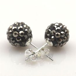 10mm Hematite Disco Balls Rhinestone Earring Studs For Valentine Holiday 20 Pairs Whole 223a