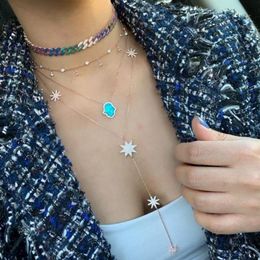 micro pave cz sparking star north star charm long women chain necklace Y lariat summer sexy women fashion star design jewelry289h