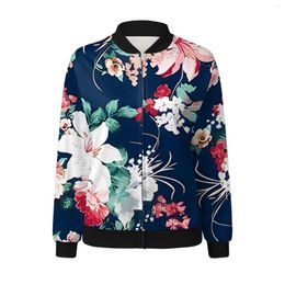 Women's Jackets Womens Graphic Casual Lightweight Zip Up Jacket Chic Floral Print Coat St Collar Short Outwear Sports Streetwear Clothes