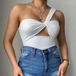 Women's T Shirts Casual Chic Ladies Sexy Tops Summer One Shoulder Knotted Hollow Out Fashion All-match Bodycon Pullover Tees Streetwear 2023