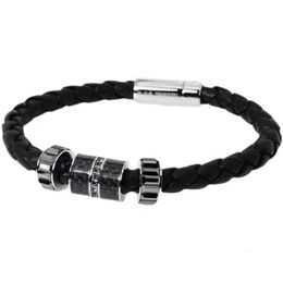 Designer Fashion and Women Black Leather Rope for Men Transfer Bead Bracelet