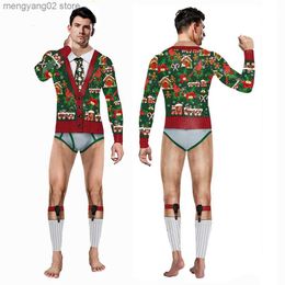 Theme Costume Christmas Prank 3D Digital Printed Men Jumpsuit Long Sleeved Xmas Party Funny Bodysuit for Men Cosplay Performance Clothes T231011