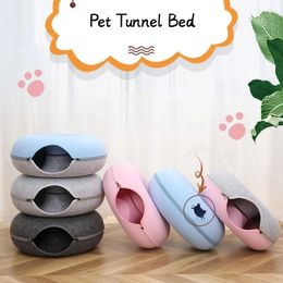 Cat Beds Furniture Donut Pet Cat Tunnel Bed Interactive Play Toy Cat Bed Dual Use Rabbit Bed Tunnels Indoor Toys Cats House Kitten Training Toy 231011