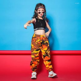 Stage Wear Kid Hip Hop Clothing Black Tank Top Crop Camouflage Tactical Cargo Pants For Girls Jazz Dance Costume Dancing Clothes Streetwear