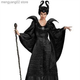 Theme Costume Witch Maleficent Sleeping Beauty Cosplay Come Adult Women Hallowen Comes Evil Black Dress Horn Hat Outfit Hat Helmet Hood T231012