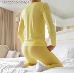 Men's Thermal Underwear Ice Silk Long Johns Set for Men Long Sleeves Tee Top Bottom Sport Underwear Set First Layer Thermal Man Compression UnderwearL231011