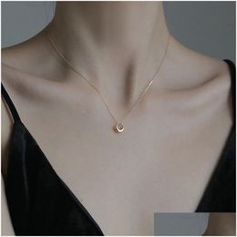 Pendant Necklaces 100% 925 Sterling Sier Necklaces Pendants Geometric Circle Pendant Necklace For Women Simple Fine Jewelry Jewelry Ne Dhqar