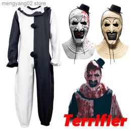 Theme Costume Terrifier Art The Clown Cosplay Come Bloody Horror Clown Clothes Bodysuit Mask Suit Halloween Party Comes for Men Adult T231011