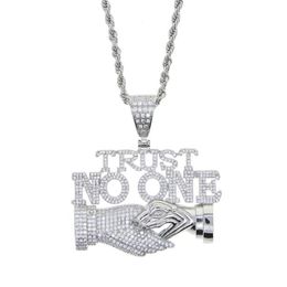 Chains Whole Design Gold Silver Plated Letter TRUST NO ONE Charm Pendant With Long Rope Chain Necklace For Men Hip Hop Jewelry2032