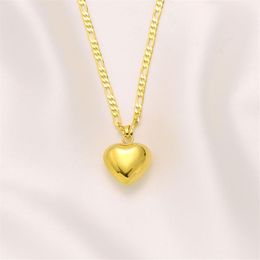 glaze Heart Pendant Italian Figaro Link Chain Necklace Womens 18k Solid Yellow Gold GF 600 3 mm278l