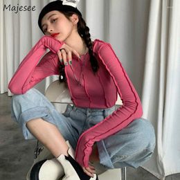 Women's T Shirts Long Sleeve T-shirts Womens Slim Rhodo Solid Design Chic Arrival Streetwear Female Cool Korean Style Spring Casual Clothes