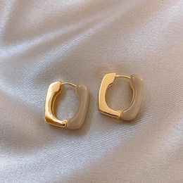 Hoop Earrings 2023 Arrival Light Luxury Simple Drop Glaze Square For Women Fashion Acrylic Geometric Metal Jewellery Gifts