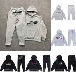 Trapstar Mens Hoodie Full Tracksuit Rainbow Towel 자수 디코딩 Hoody 스포츠웨어 남성과 여성 스포츠웨어 슈트 지퍼 바지 크기 S XL