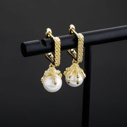 Dragon Claw Pearl Earrings Mens Womens Gold Dangle Earrings Fashion Hip Hop Jewelry254r