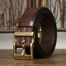 Other Fashion Accessories 3.8CM Pure Cowhide High Quality Genuine Leather Belts for Men Strap Male Brass Buckle Fancy Vintage Jeans Cowboy Thicken Cintos 231011