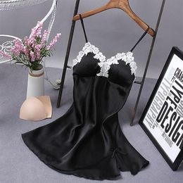 Lace Sleepshirts Women Summer Clothes Sleep Wear Sleeveless Lingerie Sleepwear Nightwear Robe Silk Dress Fashion Sexy Nightgown Wo334v