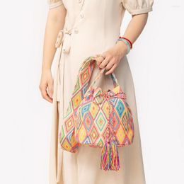 Evening Bags Bohemian Designer Bucket For Women 2023 Canvas Tassel Shoulder Bag Ethnic Style Ladies Crossbody Purses Tote