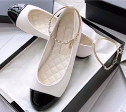 Designer mary jane shoes luxury retro buckle women's Ankle chain shoes girls ladies Resort Beach Banquet black white flat ballet shoes