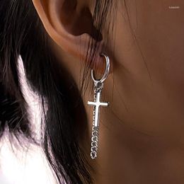 Dangle Earrings 2023 Vintage Geometric Cross Long Chain For Women Fashion Hanging Silver Black Colour Modern Punk Jewellery