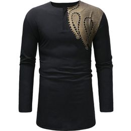 Paisley Black Shirt Men African Style Slim Long Robe Mens Clothing Ethnic Dashiki Camisas Bazin Tops Print T Shirts 210524261I