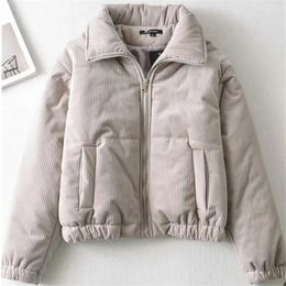 Women's Trench Coats 2023 Winter Leisure Loose Corduroy Cotton-Padded Jacket Warm Cotton Short Collar With Thick Coat Solid Street Style