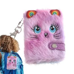 Notepads Fluffy Notebook For Girls Cute Cat Plush Diary With Keychain Kids Notebooks Sequined Design Gift Writing Journal Lined 231011