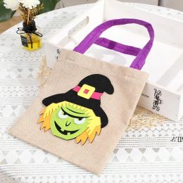 21x23cm Halloween Wrap Bag Linen Pumpkin Witch Ghost Portable Bags Kids Festival Party Gift Packing 1011